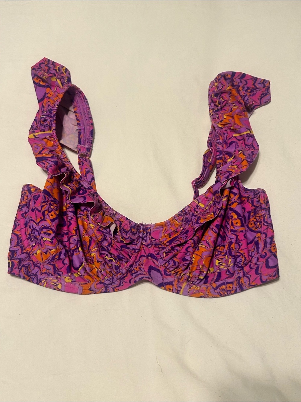 Pour Moi Ruffled Purple & Orange Print Bikini Top - Women Swim Bikini